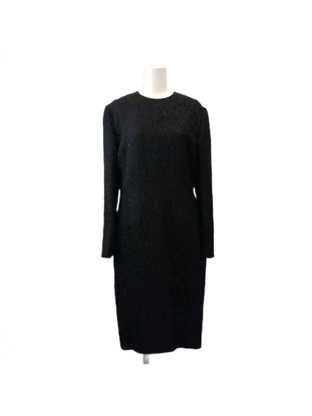 Dior Vintage Long Sleeve Dress Knee-Length All Over Print Embroidery Silk Wool